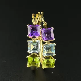 Solid 14K Gold Amethyst Peridot Blue Topaz Huggie Hoop Earrings