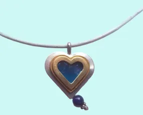 Sterling silver heart with roman glass pendant necklace.  Necklace for woman.