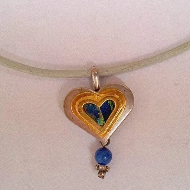 Sterling silver heart with roman glass pendant necklace.  Necklace for woman.