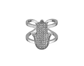 Sterling Silver Micro Hamsa Ring Double Band