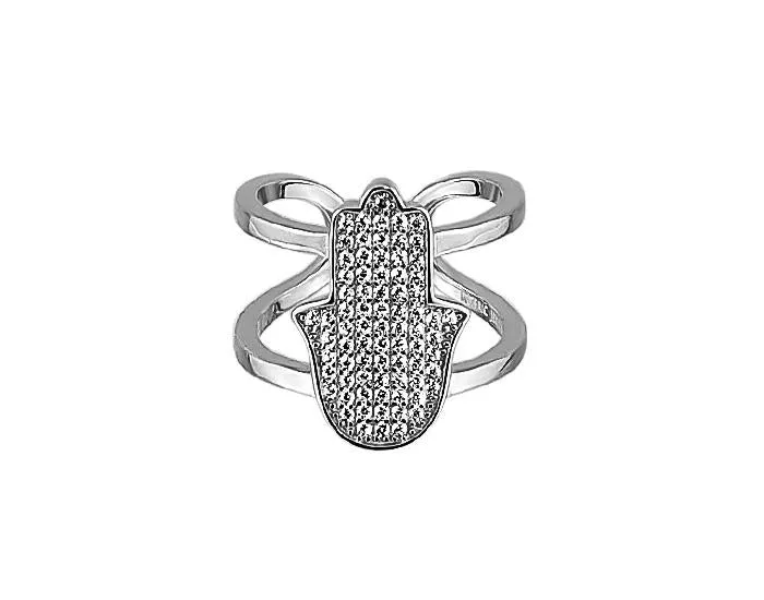 Sterling Silver Micro Hamsa Ring Double Band