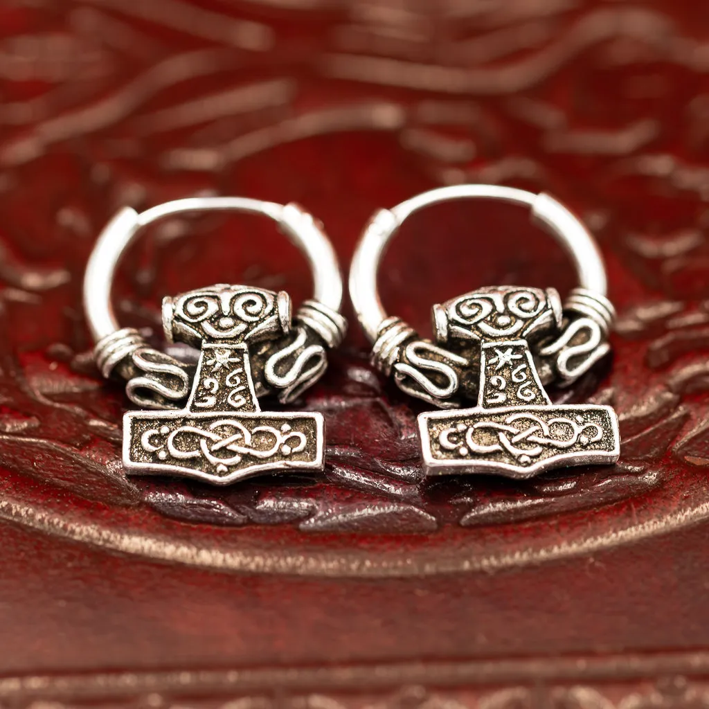 Sterling Silver Thor's Hammer (Mjolnir) Earrings