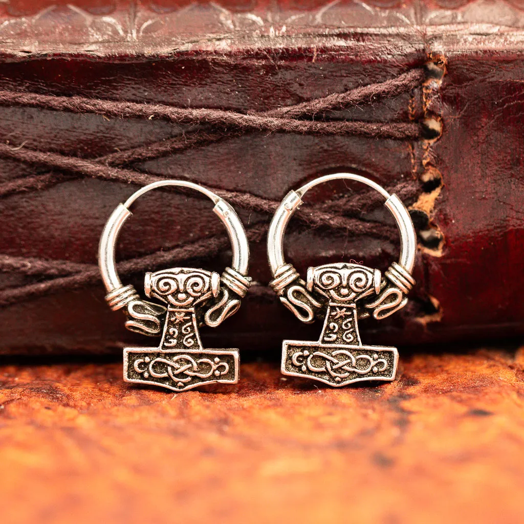 Sterling Silver Thor's Hammer (Mjolnir) Earrings