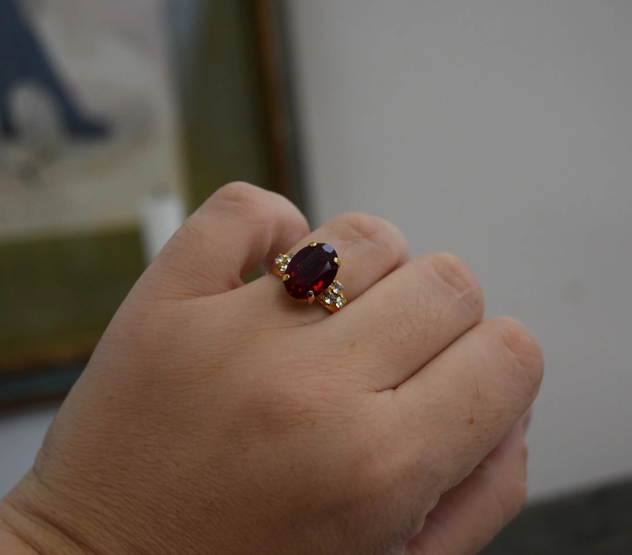 Swarovski Garnet and Clear Crystal Ring