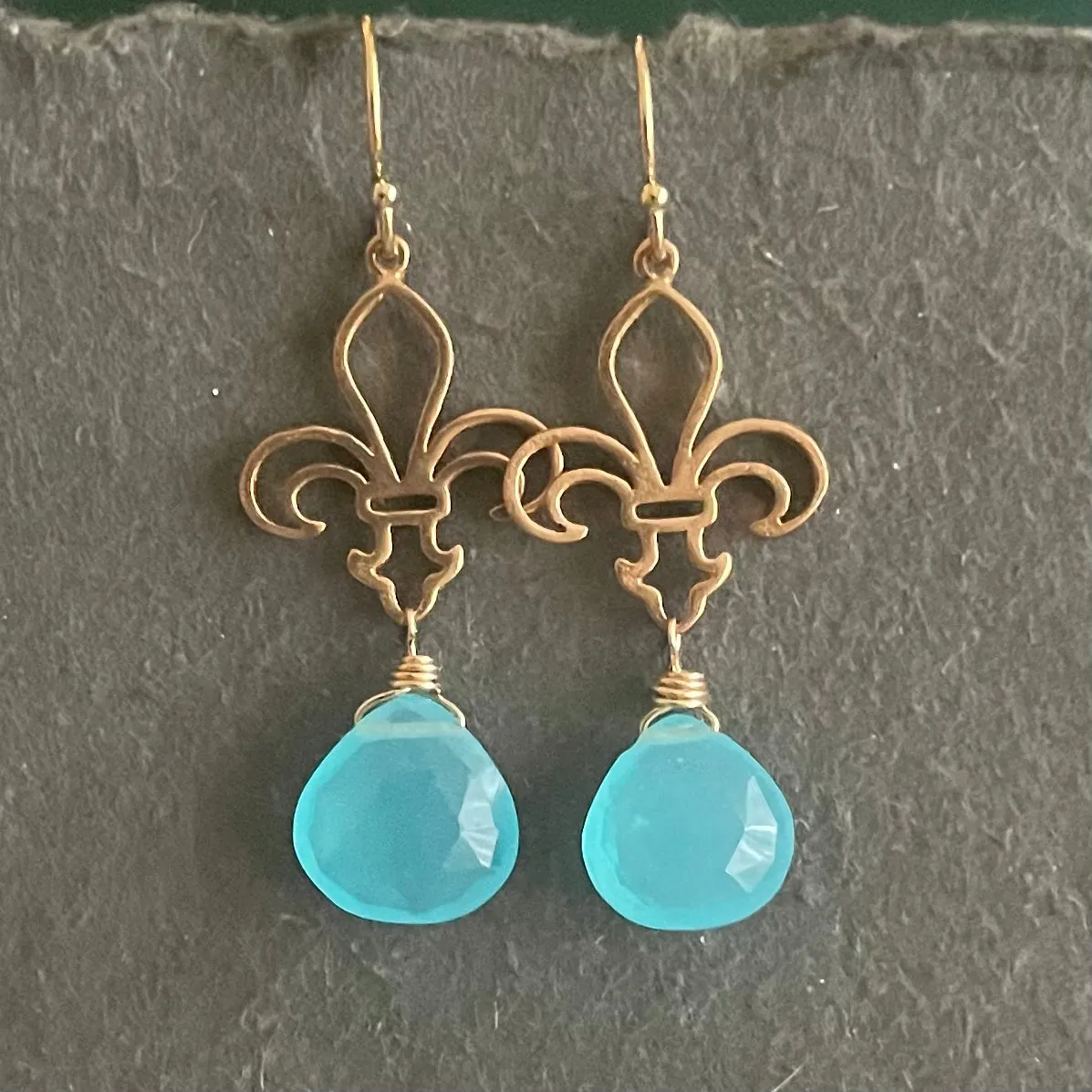 Swiss Blue Fleur de lis Earrings