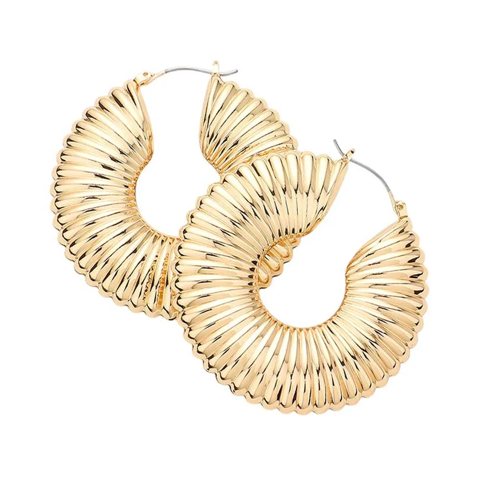 Textured Metal Hoop Pin Catch Earrings