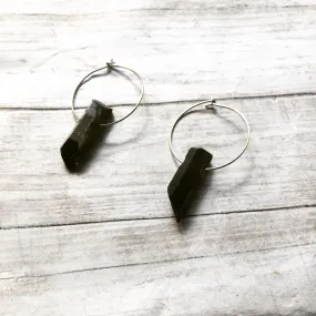 The Darkness Earrings with silver hoops