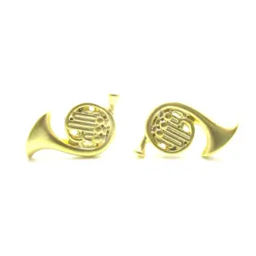 Tiny French Horn Shaped Stud Earrings in Gold | Music Themed Jewelry