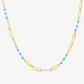 Turquoise Bead & Paper Clip Chain Necklace