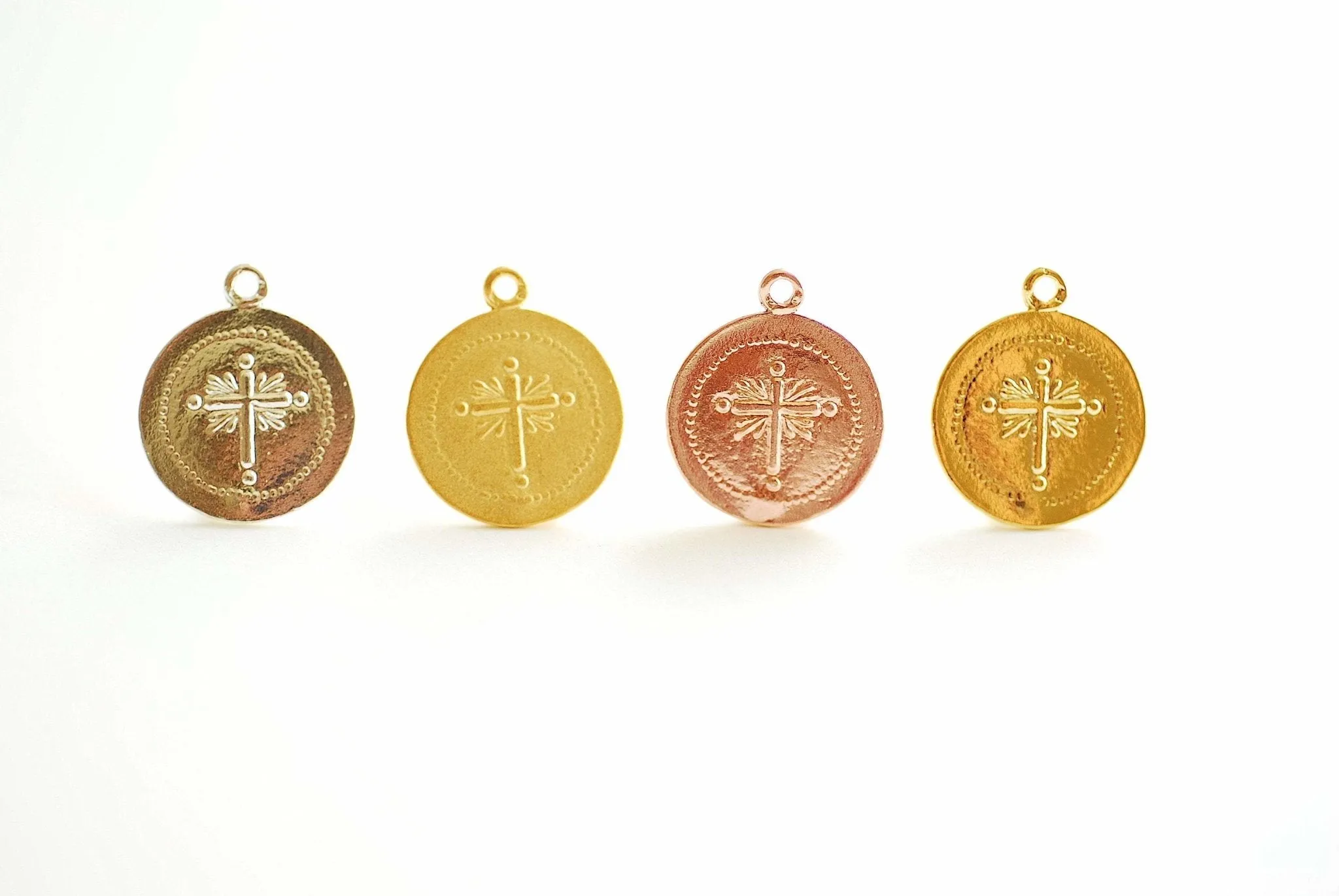 Wholesale Round Cross Pendent- Vermeil Gold 18k Gold plated over 925 Sterling Silver, Religious Symbol, 18mm Disc, Christian Catholic Cross, 476