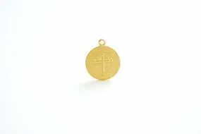 Wholesale Round Cross Pendent- Vermeil Gold 18k Gold plated over 925 Sterling Silver, Religious Symbol, 18mm Disc, Christian Catholic Cross, 476