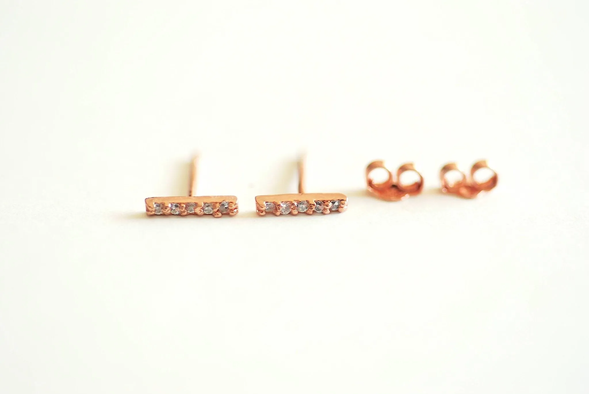 Wholesale Short CZ Bar Earrings, Sterling Silver, Gold, Rose Gold, Bar Stud, Minimalist Stud, Simple Earring, Short Bar Earrings, Ear Crawler Earrings