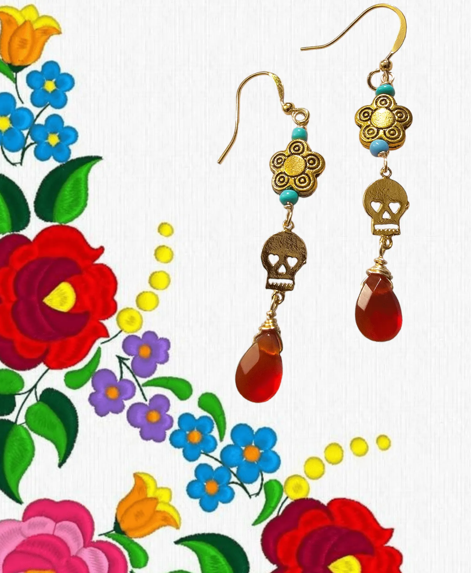 Xochitl Skull Carnelian Earrings