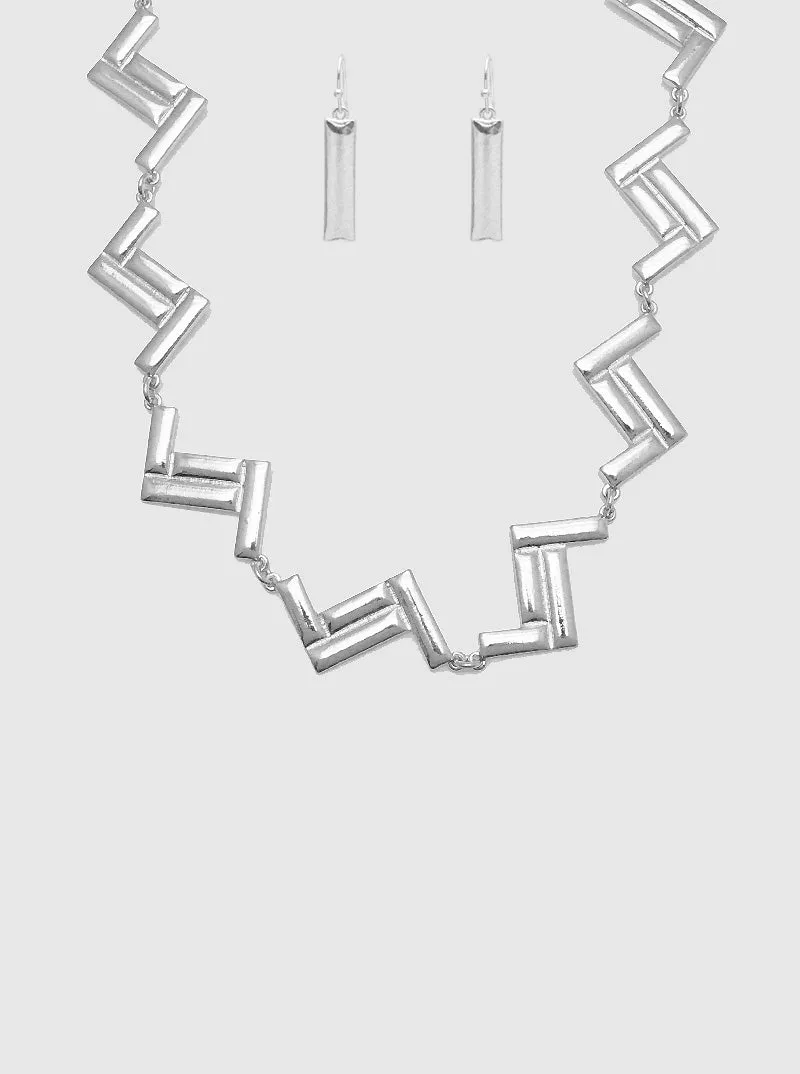 Zig Zag Silver Necklace Set