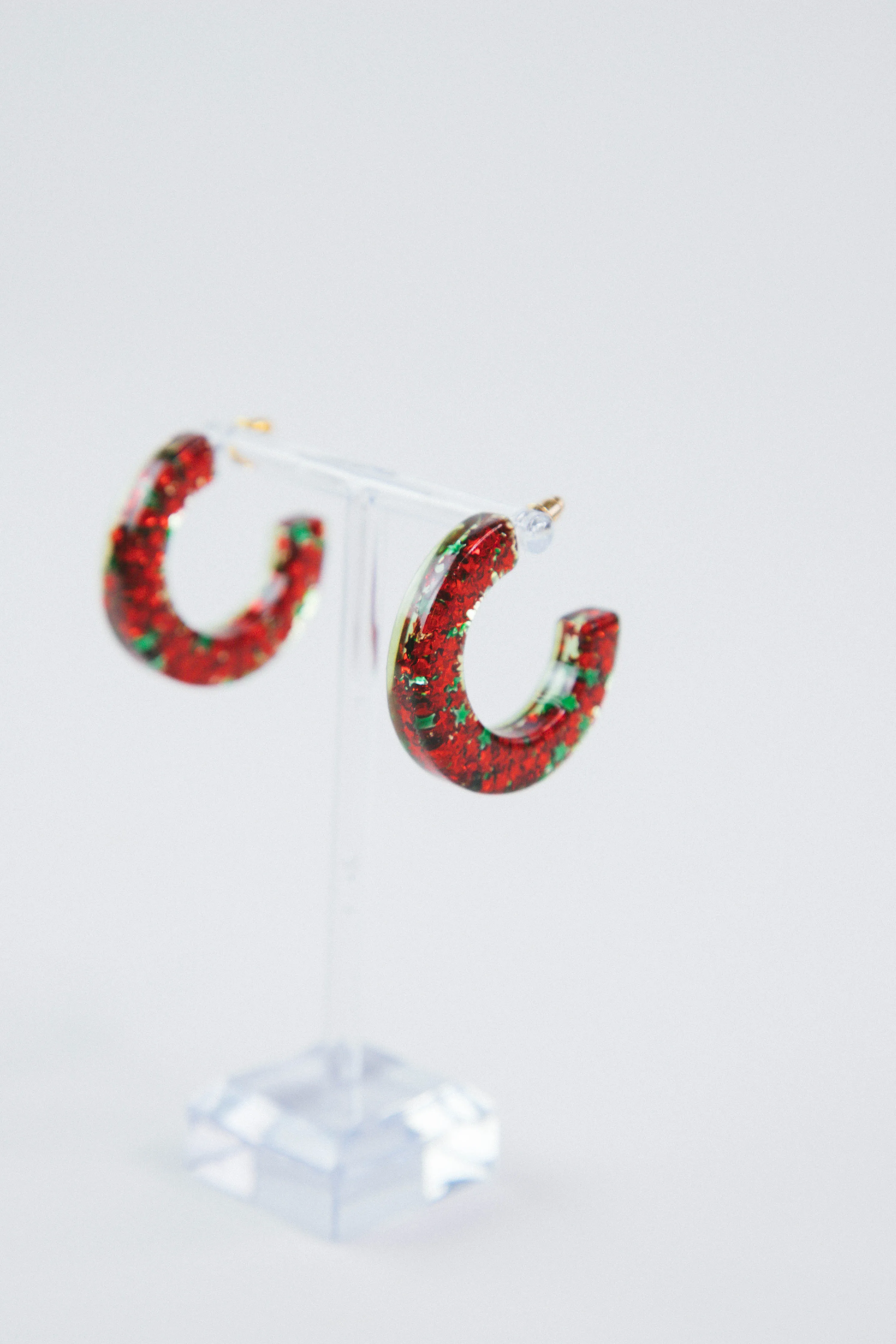 Zoie Glitter Star Hoop Earring, Red/Green